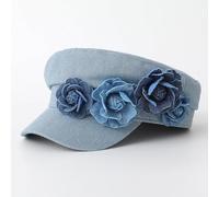 PXPLDYY Beret Hat Women Women'S Denim Beret Ladies Flat Top Captain Military Army Painter Caps,Light Blue,One Size