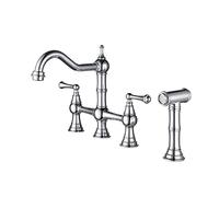PXQCHAVLN Kitchen Sink Faucet with Pull-Out Side Spray, Modern and Chic Bridge Shaped Double Handle Rotary Nozzle Solid Basin Faucet for Farmhouse rv Utility bar Laundry Sinks