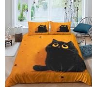 PXQKZPMYH 3D Print Soft Microfibre Halloween cat Bed Quilt Cover All Season Bedding Set with Pillowcases Cartoon spooky style Duvet Cover Breathable Easy Care for Men Women Kids King（220x240cm）