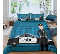 PXQKZPMYH Breathable Easy Care 3D Print Microfibre police officer Quilt Cover Soft Bedding Set with Pillowcases cartoon illust Comforter Cover Set All Season for Kids Boys Girls King（220x240cm）