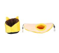 PxQuerantic 2pcs Hamster Hammock and Sofa Nest Set, Small Pet Hanging Bed with Hooks, Flannelette Guinea Pig Rest Play Nest for Cage, Cute Cozy Hideout for Hamsters and Small Animals (Yellow)