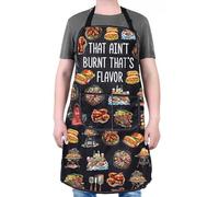 PXTIDY BBQ Apron That Ain't Burnt That's Flavor Funny Grilling Apron with Pockets Smoked Meat Cooking Gift Barbecue Grill Master Gift