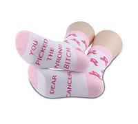 PXTIDY Beat Cancer Socks Warrior Gift Dear Cancer You Picked The Wrong Bitch Socks Gift for Cancer Survivor or Chemo Patient (pink), 00