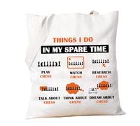 PXTIDY Chess Gift For Chess Lover Tote Bag Things I Do In My Spare Time Play Chess Shopping Bag Game Gifts for Chess Player, Beige, M