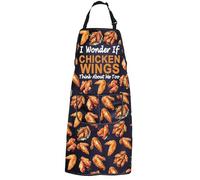 PXTIDY Chicken Wing BBQ Grilling Apron with Pockets I Wonder If Chicken Wings Think About Me Too Wings Lover Gift