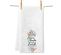 PXTIDY Christian Decor Bible Verse Scripture Kitchen Towel Give Thanks to The Lord Absorbent Dish Towel Housewarming Gifts (White)