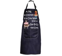PXTIDY Cow Pig Chicken Grilling Apron A Cow A Pig And A Chicken Walk Into A Bar B Q The End Farm Animal BBQ Apron with Pocket