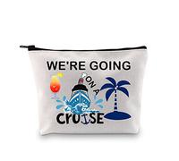 PXTIDY Cruise Vacation Makeup Bag We're Going On A Cruise Girls Trip Cosmetic Pouch Beach Vacation Toiletry Organizer Cruising Family Friends Gift (Beige-1)