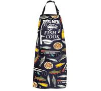 PXTIDY Fishing Apron Reel Men & Fish Cook Sarcastic BBQ Apron Fisherman Gift Fish Chef Kitchen Cooking BBQ Grill With Pockets