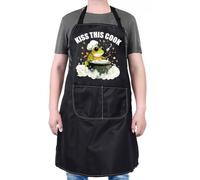 PXTIDY Frog Cooking Apron Kiss This Cook Novelty Chef Aprons with Pockets Frog Lover Gifts BBQ Chef Cartoon Kitchen Gift