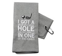 PXTIDY Funny Golf Towels for Men I Got A Beer On Every Hole and Put 5 Balls in One of The Ponds Embroidered Golf Towel with Clip Gift for Golf Lover Beer Lover (grey)