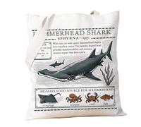 PXTIDY Hammerhead Shark Zoology Tote Bag Animal Biology Lover Gift Ocean Animal Beach Bag Marine Biology Gift for Shark Lover, Beige, M