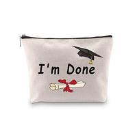 PXTIDY I'm Done Graduation Makeup Bags 2025 Congrats Graduate Makeup Cosmetic Bag Graduation Gift for Her (Beige)