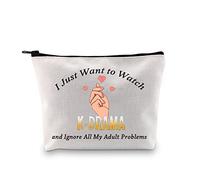 PXTIDY K-Drama Gifts Funny K Drama Cosmetic Bag for Fans I Just Want to Watch K-Drama and Ignore All My Adult Problems Bag
