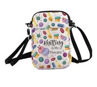 PXTIDY Knitting Lover Gifts Knitting Is My Therapy Crossbody Bag Crochet Supplies Bag Knitter Sewing Quilter Gift