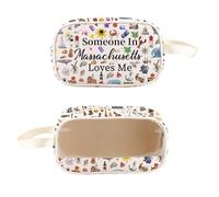 PXTIDY Massachusetts Souvenir Gifts Clear Toiletry Bag Long Distance Relationships Gift Someone In Massachusetts Loves Me, Beige, Fashion