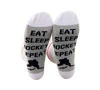 PXTIDY Playing Hockey Socks Hockey Lover Gift Eat Sleep Hockey Repeat Crew Socks For Women Men Hockey Gift For Players Coaches