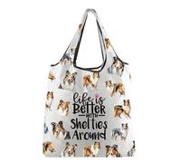 PXTIDY Sheltie Reusable Grocery Bag Life is Better with Shelties Around Foldable Shopping Bag Gift for Sheltie Pet Owner