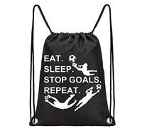 PXTIDY Soccer Goalie Gift Eat Sleep Stop Goals Repeat Drawstring Backpack Goal Keeper Gift Soccer Player Sports Sackpack