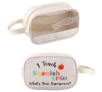 PXTIDY Teacher Clear Toiletry Bag Spanish Teacher Gifts I Teach Spanish What's Your Superpower Cosmetic Bag Class Gift Pouch