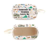 PXTIDY Virginia State Clear Toiletry Bag Long Distance Relationships Gift Someone In Virginia Loves Me Bag Virginia Souvenir, Beige, Fashion