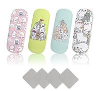 Pxvelcn 4 Pack Hard Shell Glasses Case for Women, Cute Sunglasses Cases Eyeglasses Storage Box with 4 Lens Cleaning Cloth (Cartoon)