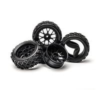 Pxyelec 1:10 Scale RC Car Tires & Wheel Rims Set - Durable Rubber Tyres with Plastic Rims for Off-Road, Drift Remote Control Cars, Replacement Parts, 4-Pack, Black