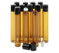Pxyelec 10 ml Amber Glass Roller Bottle for Essential Oils, 12 Pack Empty Screw Cap Bottles with Stainless Steel Roller Balls
