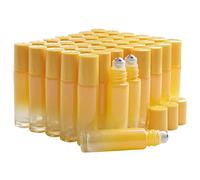Pxyelec 10ml Essential Oil Bottle Perfume Roll on Bottles with Stainless Steel Balls Portable Refillable Oil Sample Bottles, Pack of 42, Yellow Gradient(Opener and Funnel Included)