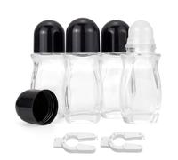 Pxyelec 4 pcs 50ml Clear Glass Roller Bottles, Glass Roll on Bottles with Plastic Roller Ball and White Opener Deodorant Vial Container for Essential Oils, Perfume (Black Lid)