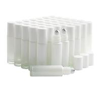 Pxyelec 42-Pack 10ml White Glass Roller Bottles with Stainless Steel Balls, Refillable Empty Roller Ball Bottles for Essential Oils, Perfume, Facial Care - Opener & Funnel Included