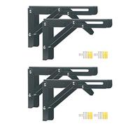 Pxyelec 4pcs Folding Shelf Bracket 8 inches, Heavy Duty Stainless Steel Wall Shelf Support Bracket for Space-Saving DIY Workbench with Install Screws