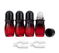 Pxyelec 50 ML Gradient Red Roll On Bottles Roller Ball Deodorant Container with Black Cap and 2 PCS Opener 4 PCS Glass Roller Bottles for Essential Oils Perfume