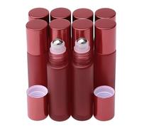Pxyelec Empty Essential Oil Roller Bottles, 10 ml Glass Roll-on Bottles with Stainless Steel Roller Balls, Pack of 10 - Red