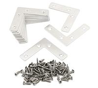 Pxyelec L Shape Repair Bracket Connector - 4 Holes Angle Plate Corner Brace for Flat Fixing Repair with Plated Joint Bracket Wooden Furniture Fixture Protector, 60x60mm, Pack of 20 with Screws