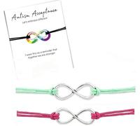 PXYXHKJ Autism Acceptance Infinity Bracelet, Tiny Silver Infinity Symbol, 8 Infinity Autism Awareness Bangle Adjustable Chain, Autism Bracelet Gifts for Women Mens (A), Green, Brown, Rose