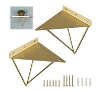 Pxzybd 2 Pcs Shelf Brackets, Wall-mounted Floating Shelf Supports, Hairpin Heavy Duty Metal Shelving Brackets, Brackets for Shelves Decorative, Gold, With Mounting Screws,Gold-16cm(6.3in)