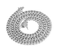 PY BLING 8mm Mens Iced Out Hip Hop Miami Cuban Link Chain Choker 14K/18K Gold White Gold plated CZ Necklace/Bracelet 8.5"-24", 18 Inch, 14K white gold plated