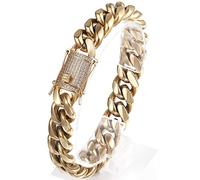 PY BLING Heavy Stainless Steel Miami Cuban Link Bracelet 8mm-16mm 14k Real Gold Plated with Lab Diamond Clasp Premium Hip Hop Jewelry For Men Women with Gift Box, 8.0 Inch, Stainless Steel, Cubic