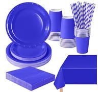 PYAILI 121 Pcs Jewel Blue Party Tableware Set, Paper Plates Cups Napkins Tablecloth, Dinnerware Set for Kids Adult Birthday,Wedding,Baby Shower Party Tableware
