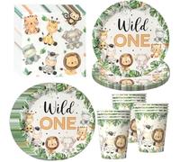 PYAILI 52 Pcs Wild One Party Tableware Set | Jungle Safari Animal Print Plates, Cups & Napkins for 16 Guests - Perfect for Children's Animal/Safari Birthday Parties