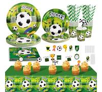 PYAILI Football Party Tableware Set, Football Theme Kids Birthday Decoration Party Accessories Set, Birthday Paper Cups Paper Plates Napkins, Football Soccer World Cup Decorations 20 Guests