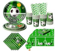 PYAILI Football Party Tableware Set, Football Theme Kids Birthday Decoration Party Accessories Set, Birthday Paper Cups Paper Plates Napkins Straw, Football Soccer World Cup Decorations 20 Guests