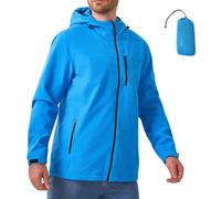 PYALT Jacket Men's Waterproof Breathable Softshell Jacket Lightweight Rain Jacket Packable Windbreaker Bicycle Raincoat with Hood Blue L