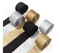Pyanegn Crepe Paper Streamers12 Pcs Gold Streamers, Silver and Black Streamers Decorations for Birthday Wedding