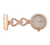 Pyanegn Ladies Heart Steel Crystal Nurse Doctor Paramedic Tunic Brooch Quartz FOB Pocket Watch Rose Gold