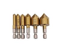 Pyatofly 6 x 5 Flute 90degree 1/4inch Hex HSS Countersink Drill Bit Set Chamfer Cutter 6-19