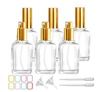 PYAWI 6Pack 50ml Square Amber Glass lotion Bottles with Black Pump 1.7oz Empty Small lotion Dispenser Bottle,for lotions cream Essential Oil Travel Container, Clear-Gold Pump, 50Ml/1.7Oz, Personal