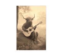 Pyberon Highland Cow Playing Guitar Canvas Poster for Home Decor Gift | Unframe-style, Multiple sizes, Multiple frame styles, Wall Art, Decor Picture, Bedroom Decor