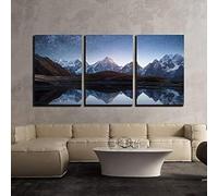 PYBILDCYJ Night Sky with Stars and the Milky Way over a Mountain Lake Modern Canvas Print Wall Art 3 Piece Set with Wooden Frame HD Picture Prints Ready to Hang for Home & Office Decor (40cmx60cmx3)